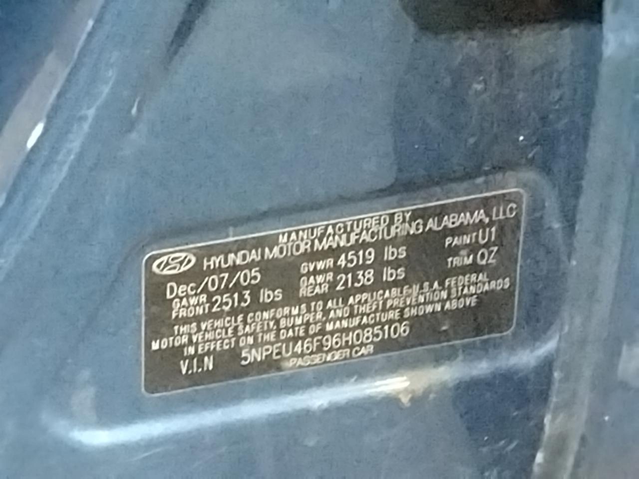 Photo 10 from auction – 2006 HYUNDAI SONATA GLS with VIN 5NPEU46F96H085106