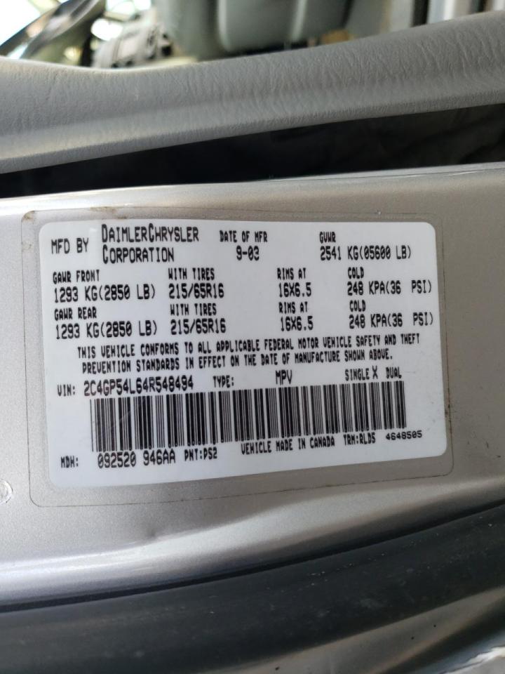 Photo 10 from auction – 2004 CHRYSLER TOWN & COU with VIN 2C4GP54L64R548494
