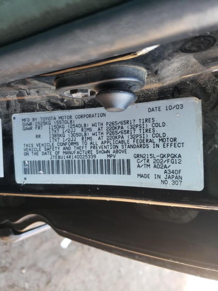 Photo 10 from auction – 2004 TOYOTA 4RUNNER SR with VIN JTEBU14R140025339