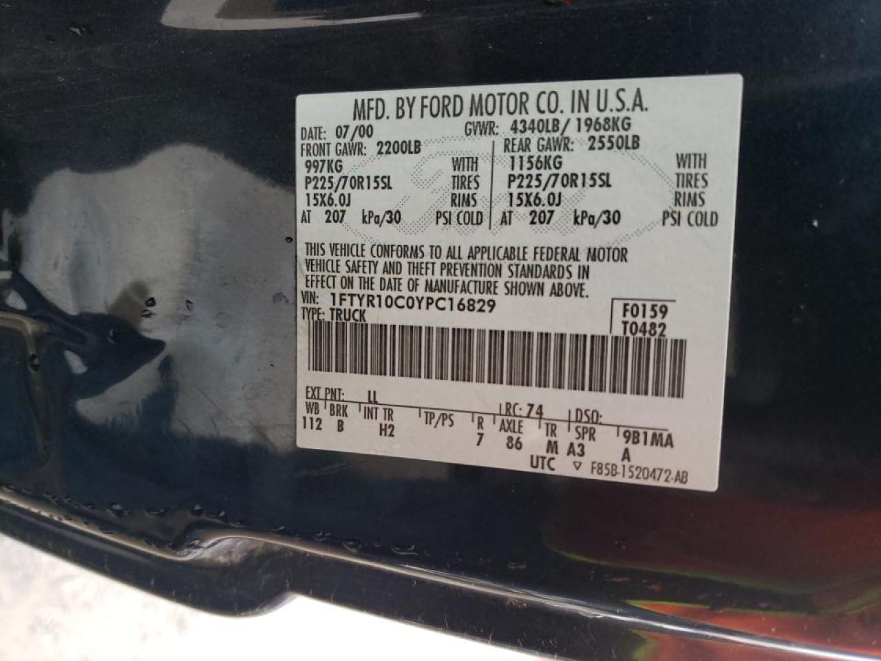 Photo 10 from auction – 2000 FORD RANGER with VIN 1FTYR10C0YPC16829