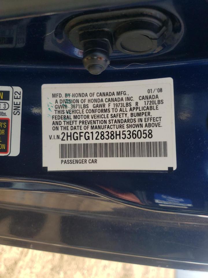 Photo 10 from auction – 2008 HONDA CIVIC EX with VIN 2HGFG12838H536058