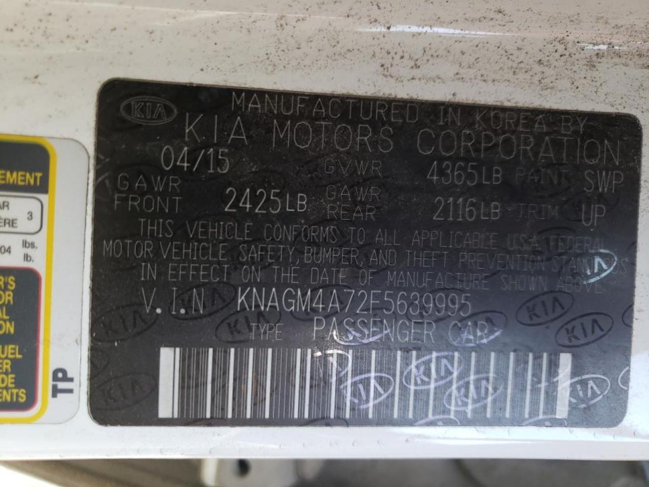Фото 10 с аукциона – 2015 KIA OPTIMA LX с VIN KNAGM4A72F5639995