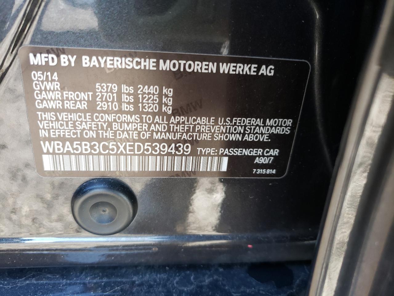 Photo 10 from auction – 2014 BMW 535 XI with VIN WBA5B3C5XED539439