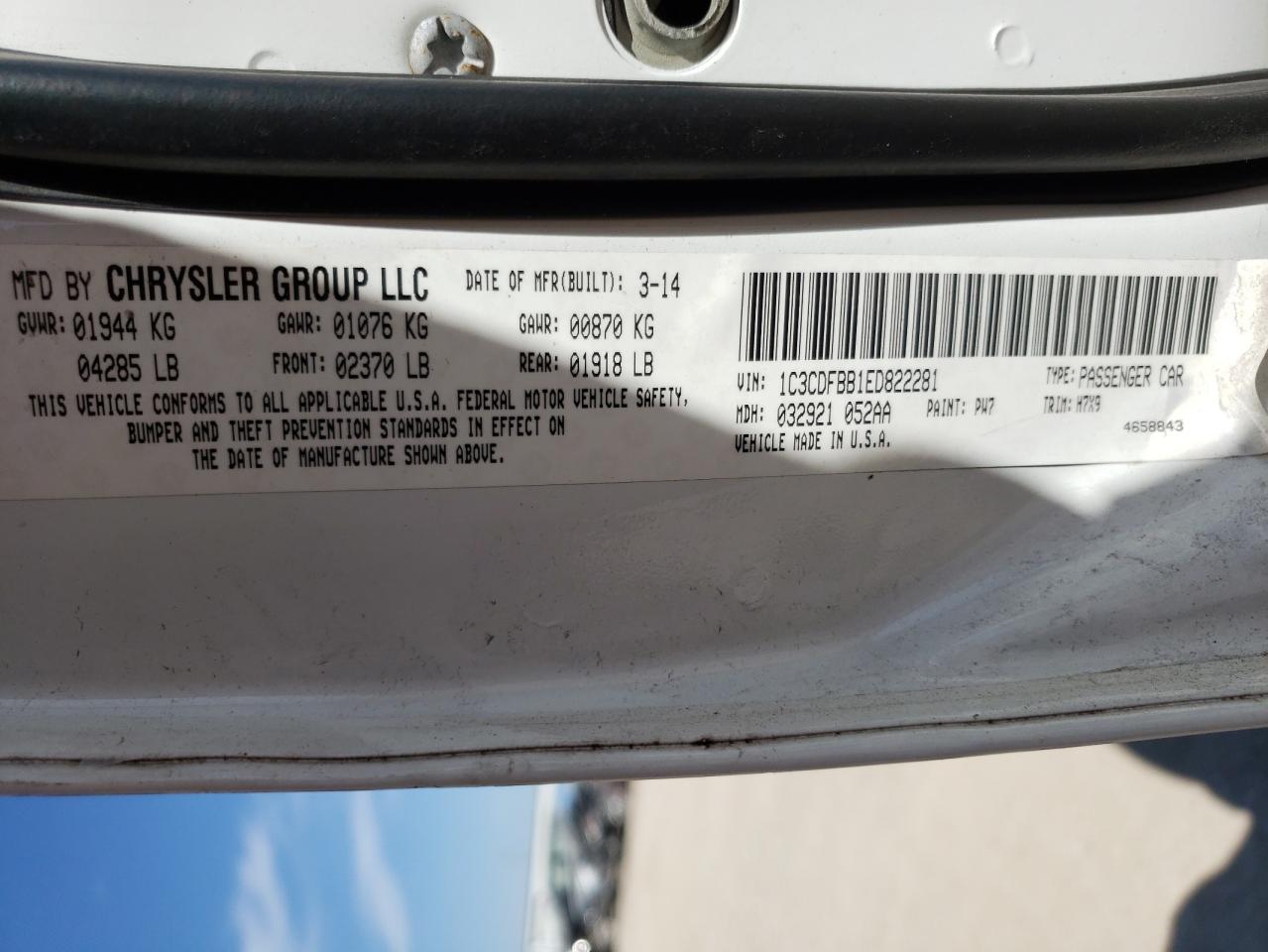 Photo 10 from auction – 2014 DODGE DART SXT with VIN 1C3CDFBB1ED822281