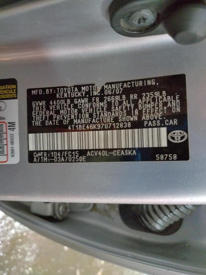 Photo 10 from auction – 2007 TOYOTA CAMRY CE with VIN 4T1BE46K97U712838