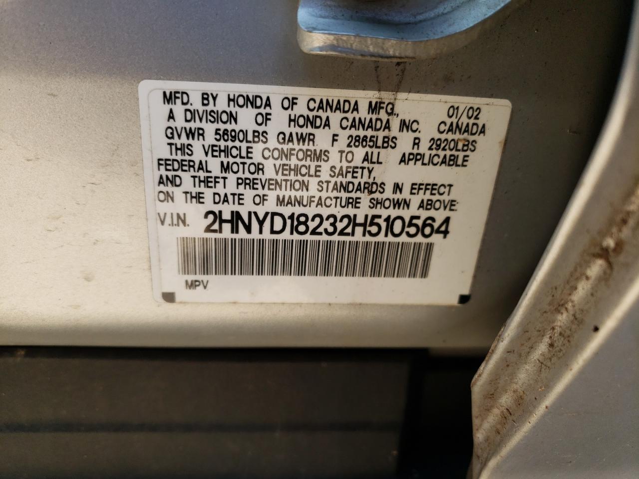 Zdjęcie 10 z aukcji – 2002 ACURA MDX z VIN 2HNYD18232H510564