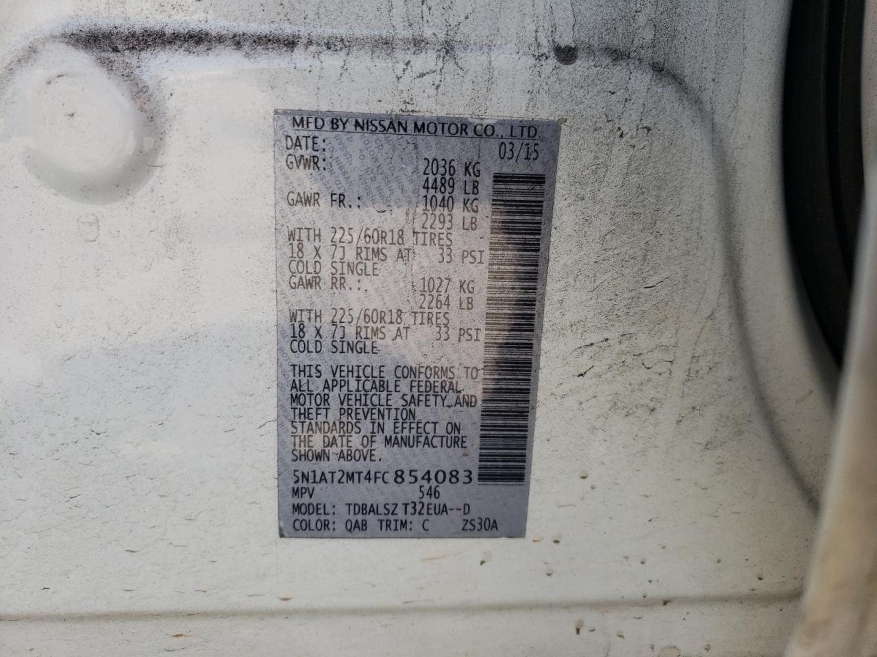 Photo 10 from auction – 2015 NISSAN ROGUE S with VIN 5N1AT2MT4FC854083