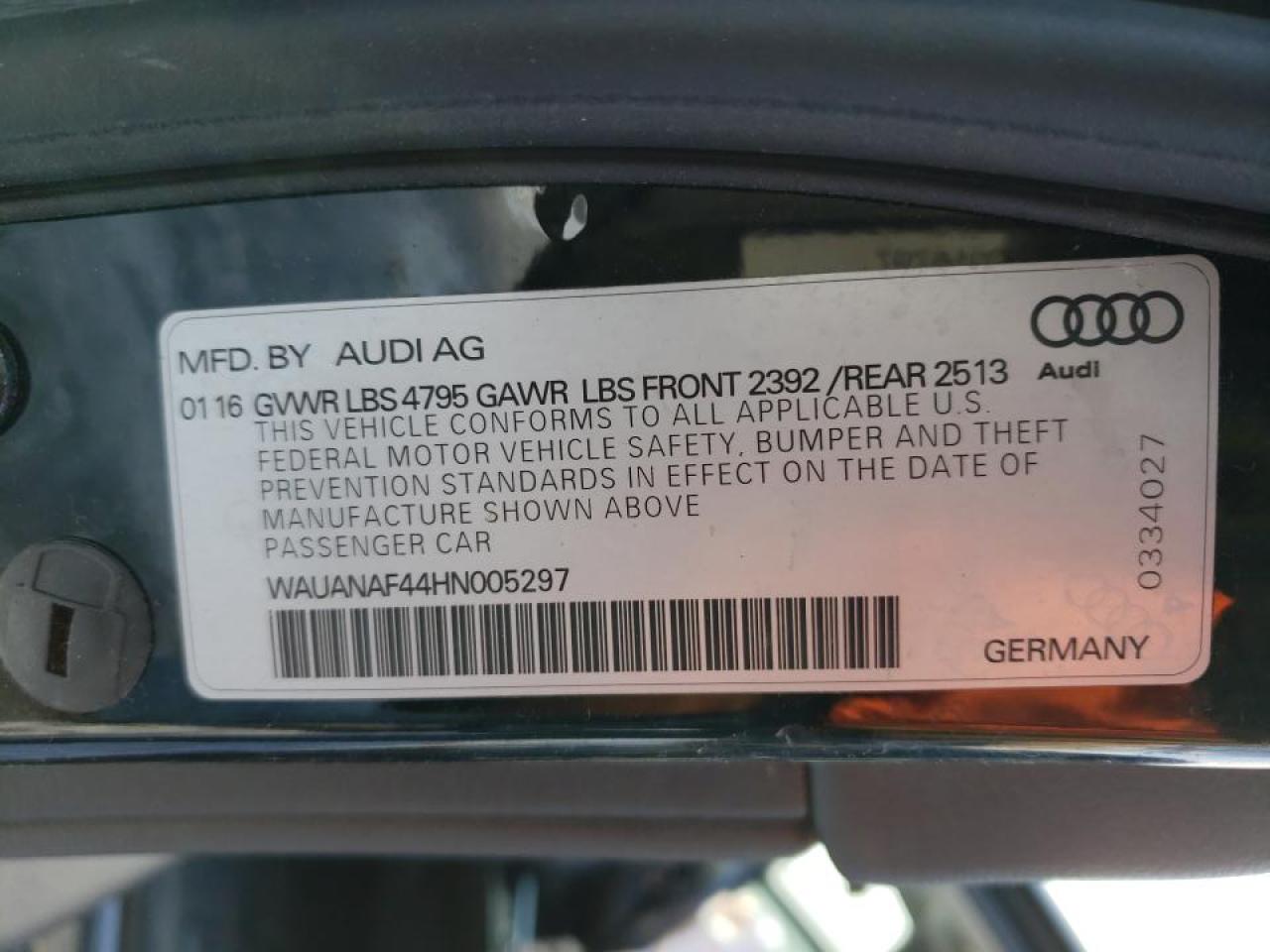 Photo 10 from auction – 2017 AUDI A4 PREMIUM with VIN WAUANAF44HN005297