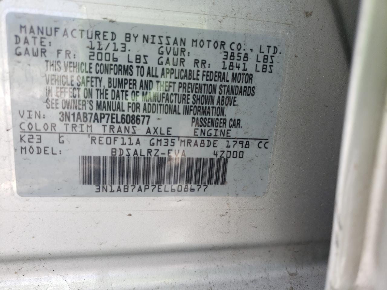 Photo 10 from auction – 2014 NISSAN SENTRA S with VIN 3N1AB7AP7EL608677