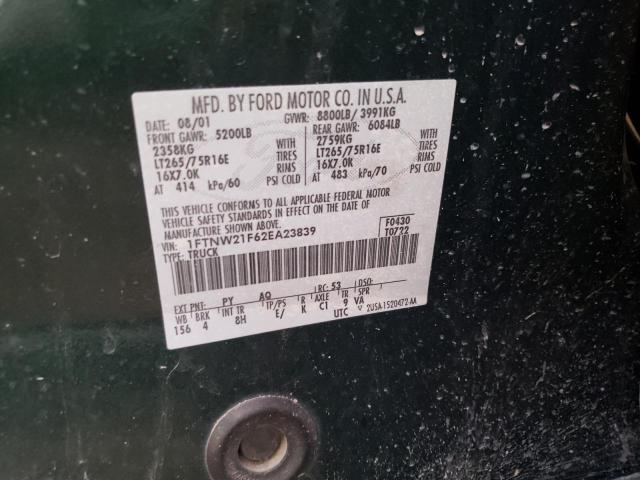 Photo 10 from auction – 2002 FORD F250 SUPER with VIN 1FTNW21F62EA23839