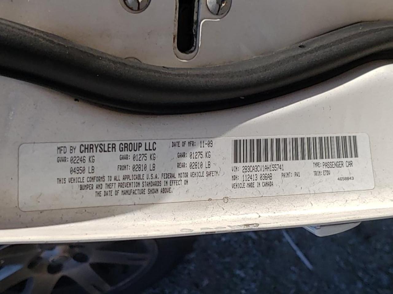 Photo 10 from auction – 2010 DODGE CHARGER with VIN 2B3CA3CV1AH155741