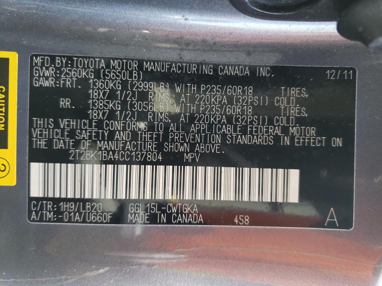 Photo 10 from auction – 2012 LEXUS RX 350 with VIN 2T2BK1BA4CC137804