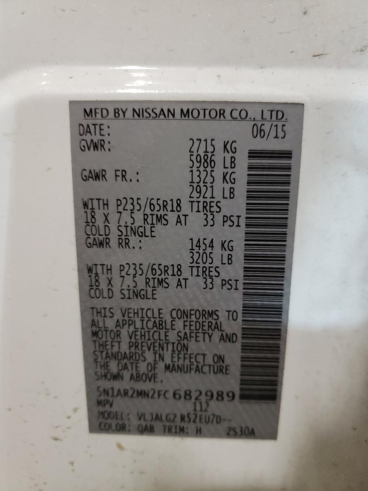 Photo 10 from auction – 2015 NISSAN PATHFINDER with VIN 5N1AR2MN2FC682989