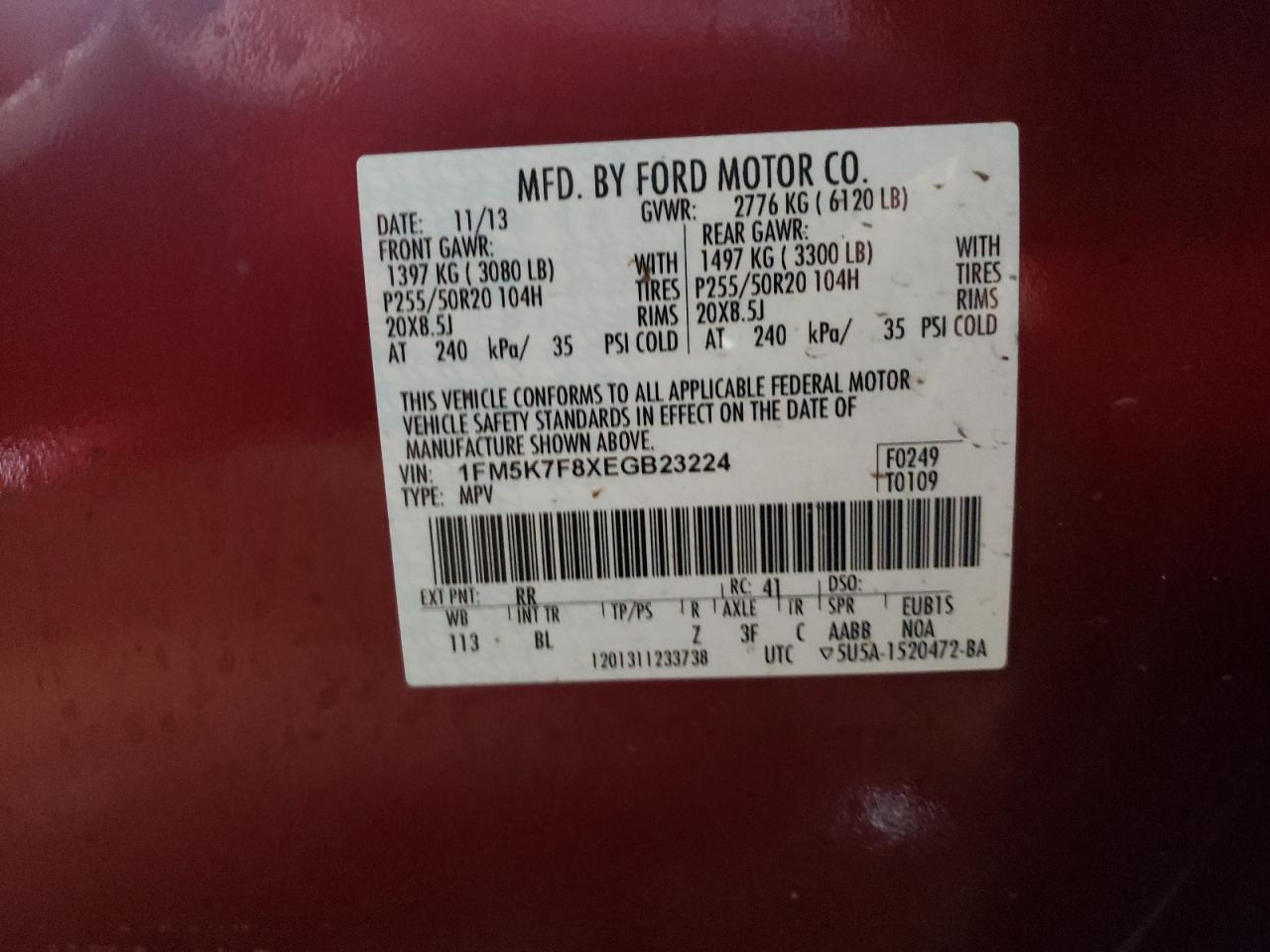 Photo 10 from auction – 2014 FORD EXPLORER L with VIN 1FM5K7F8XEGB23224