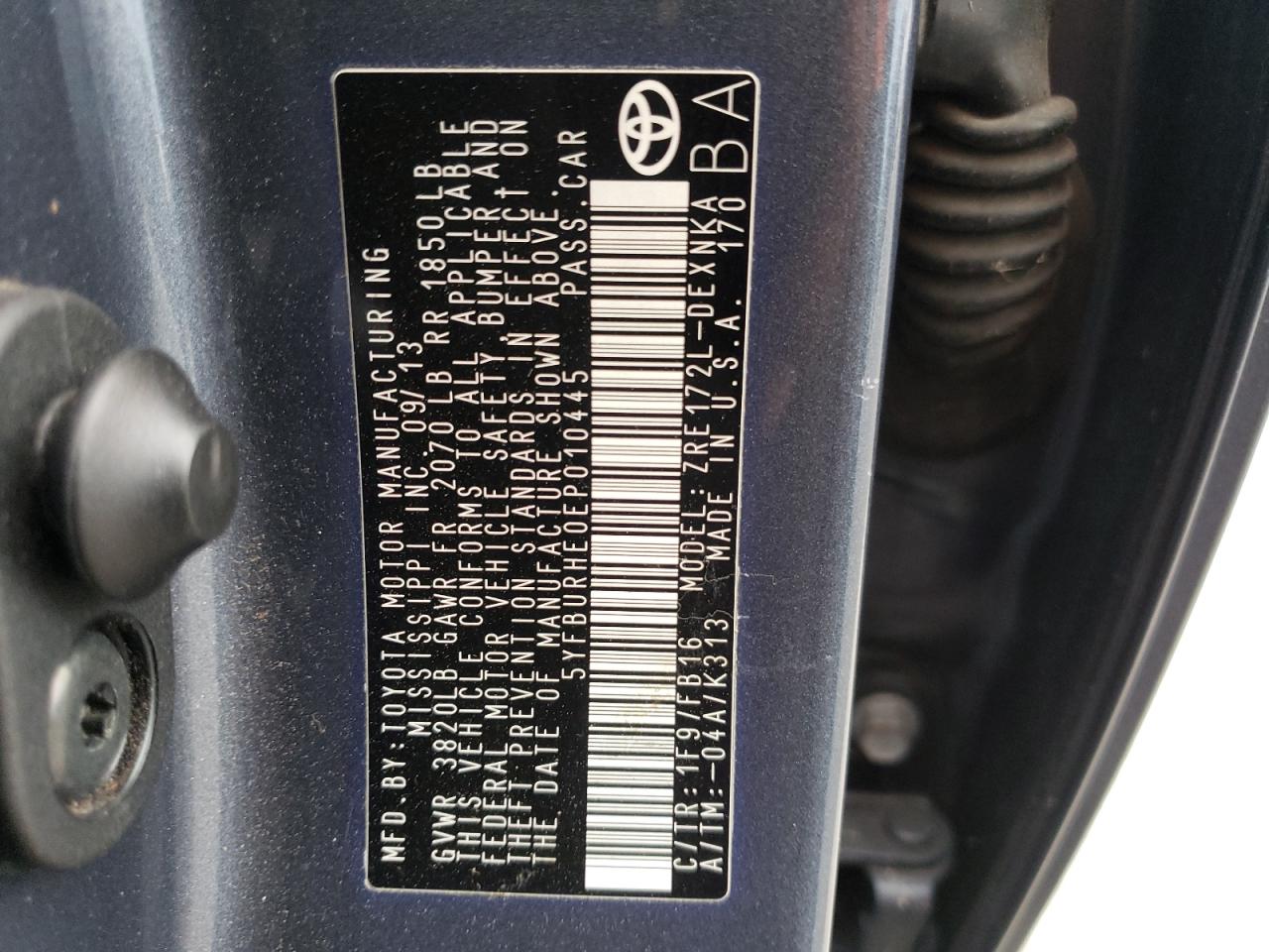 Photo 10 from auction – 2014 TOYOTA COROLLA L with VIN 5YFBURHE0EP010445