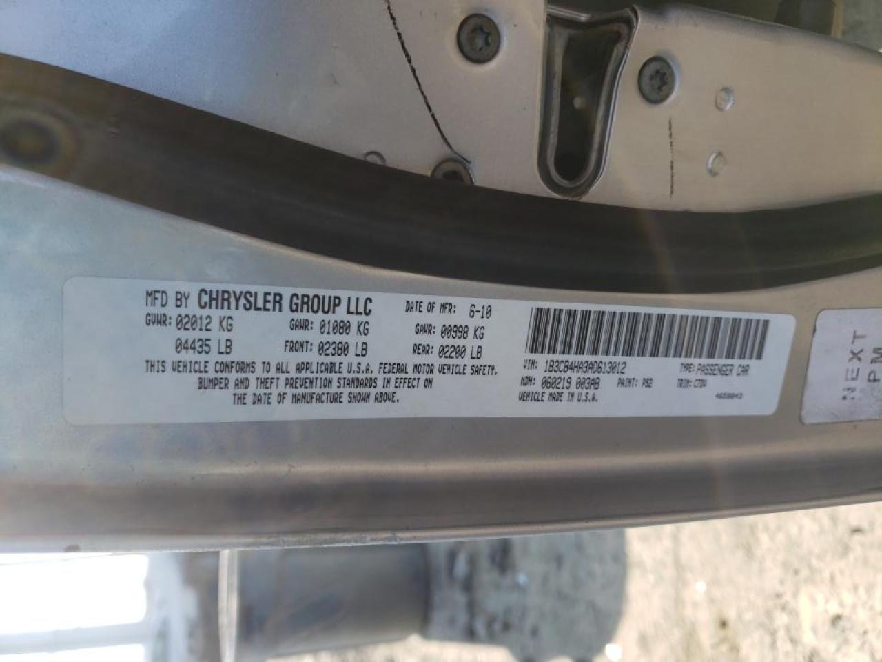 Photo 10 from auction – 2010 DODGE CALIBER SX with VIN 1B3CB4HA3AD613012