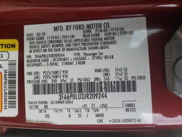Photo 10 from auction – 2018 FORD FUSION SE with VIN 3FA6P0LU3JR209244