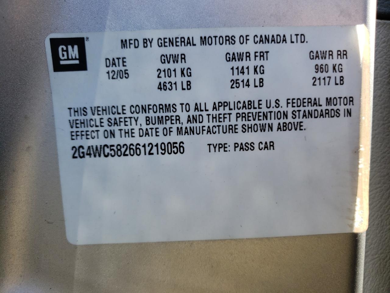 Photo 10 from auction – 2006 BUICK LACROSSE C with VIN 2G4WC582661219056
