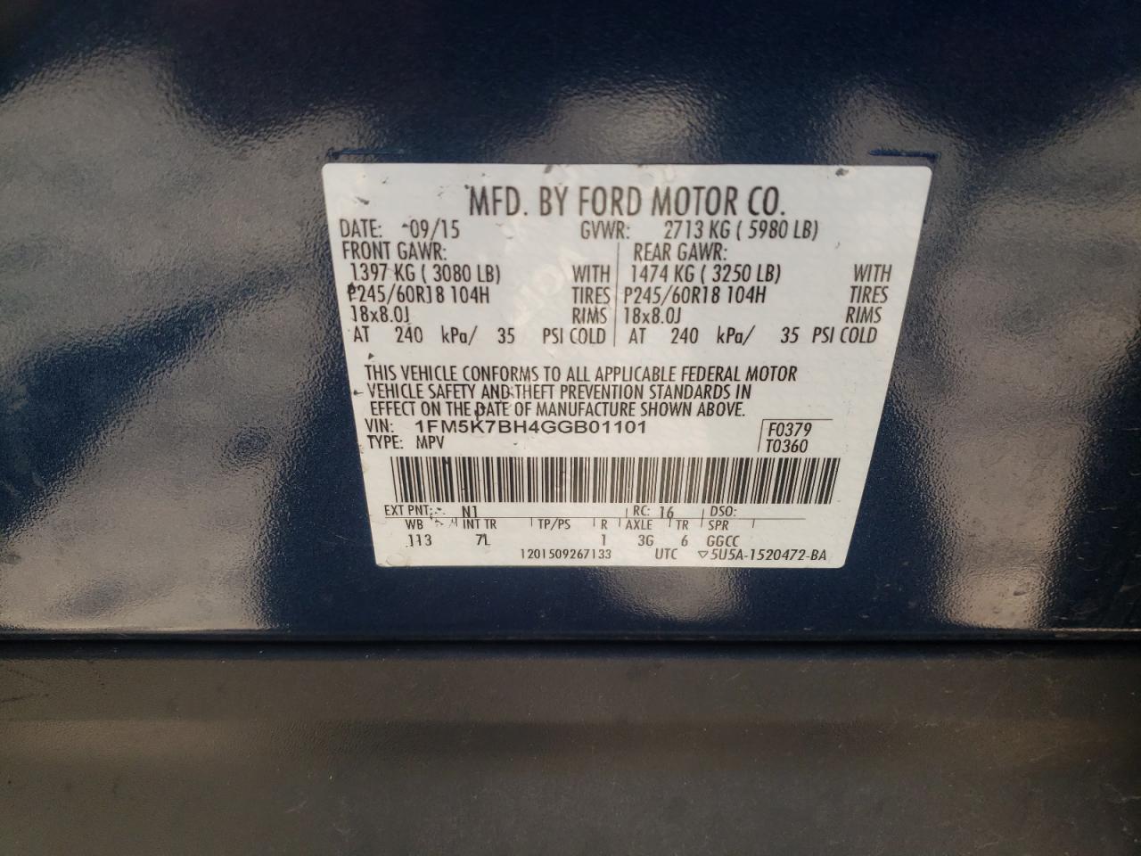 Photo 10 from auction – 2016 FORD EXPLORER with VIN 1FM5K7BH4GGB01101