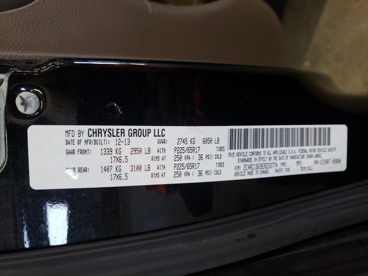 Photo 10 from auction – 2014 CHRYSLER TOWN & COU with VIN 2C4RC1BG9ER233774