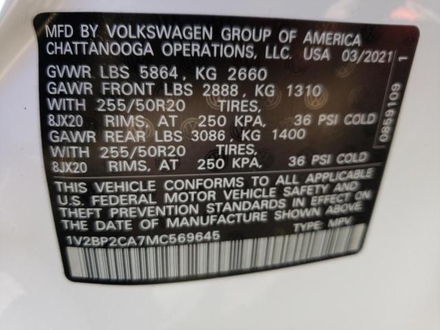 Photo 10 from auction – 2021 VOLKSWAGEN ATLAS SEL with VIN 1V2BP2CA7MC569645