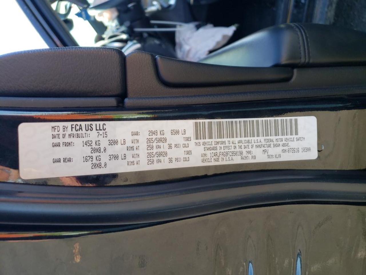 Photo 10 from auction – 2015 JEEP GRAND CHER with VIN 1C4RJFAG9FC950190