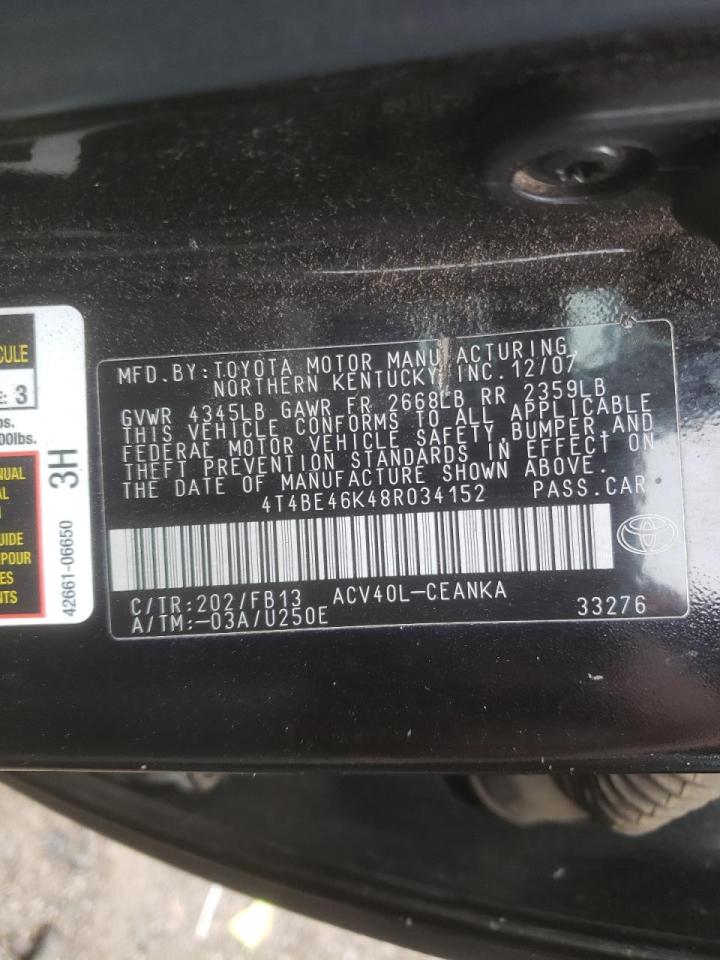 Photo 10 from auction – 2008 TOYOTA CAMRY CE with VIN 4T4BE46K48R034152