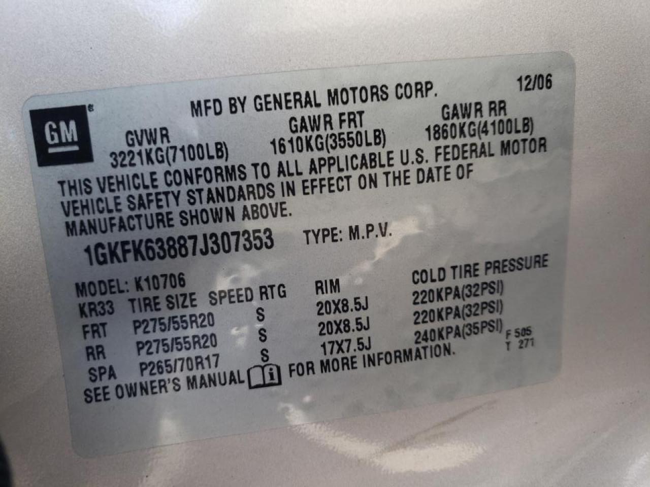 Photo 10 from auction – 2007 GMC YUKON DENA with VIN 1GKFK63887J307353