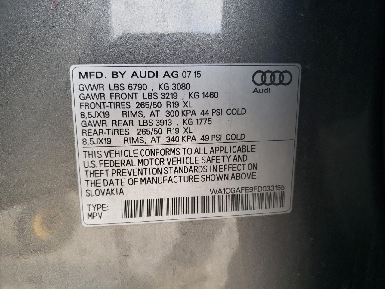 Foto 10 de la subasta – 2015 AUDI Q7 PREMIUM con VIN WA1CGAFE9FD033155