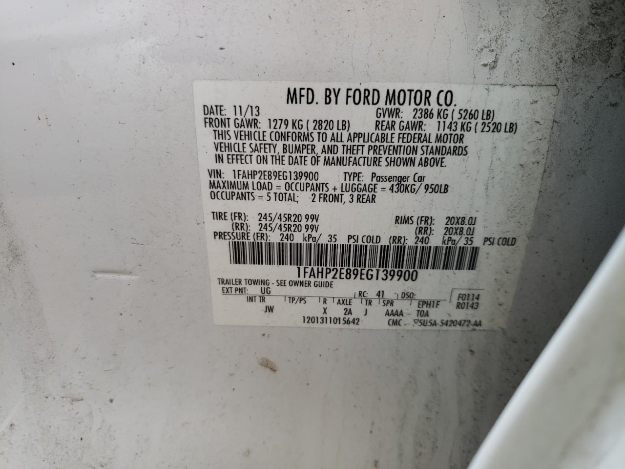 Photo 10 from auction – 2014 FORD TAURUS SEL with VIN 1FAHP2E89EG139900