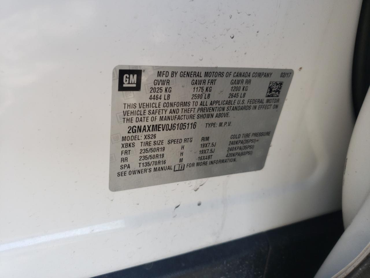Photo 10 from auction – 2018 CHEVROLET EQUINOX PR with VIN 2GNAXMEV0J6105116