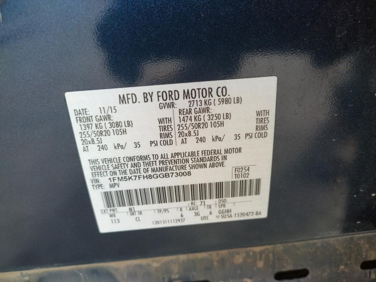 Photo 10 from auction – 2016 FORD EXPLORER L with VIN 1FM5K7FH8GGB73008