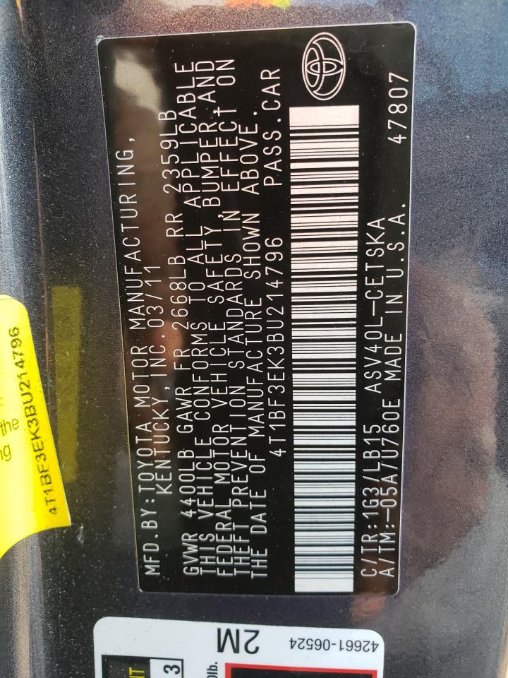 Photo 10 from auction – 2011 TOYOTA CAMRY BASE with VIN 4T1BF3EK3BU214796