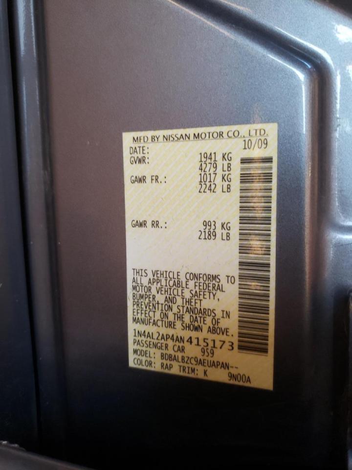 Photo 10 from auction – 2010 NISSAN ALTIMA BAS with VIN 1N4AL2AP4AN415173