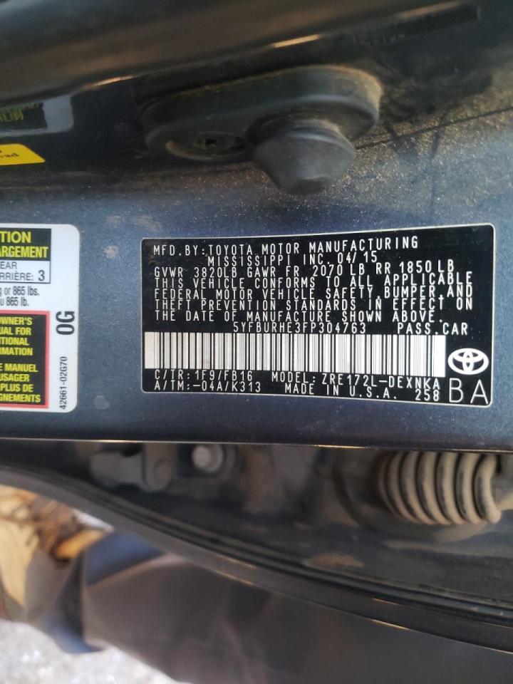 Photo 10 from auction – 2015 TOYOTA COROLLA L with VIN 5YFBURHE3FP304763