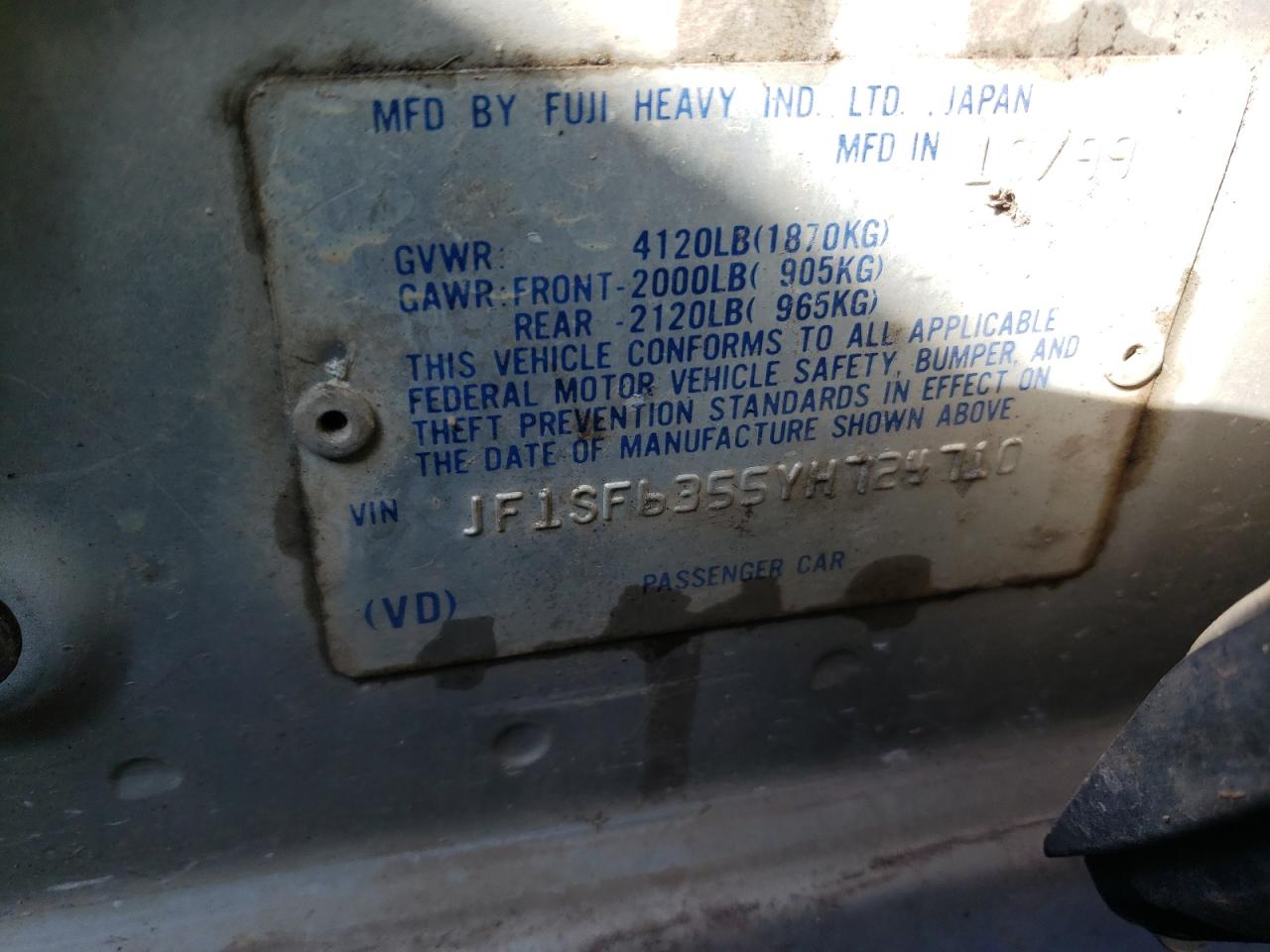 Photo 10 from auction – 2000 SUBARU FORESTER L with VIN JF1SF6355YH724710