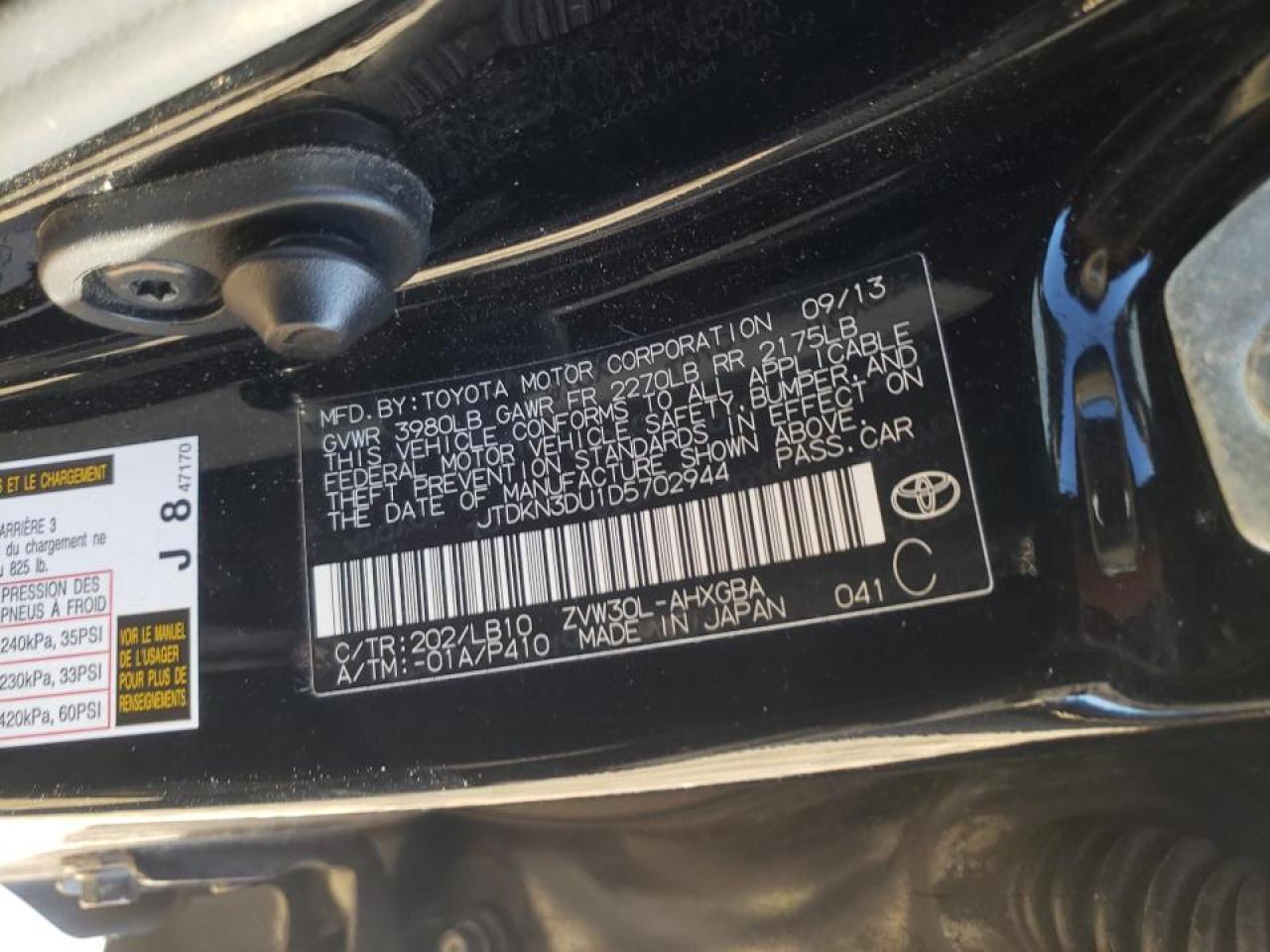 Photo 10 from auction – 2013 TOYOTA PRIUS with VIN JTDKN3DU1D5702944