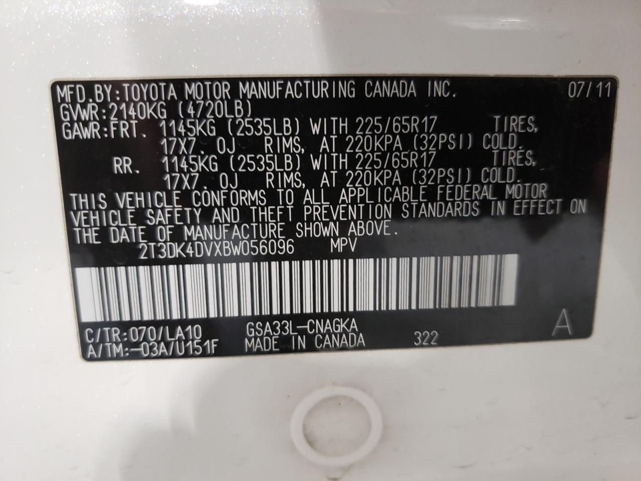 Zdjęcie 10 z aukcji – 2011 TOYOTA RAV4 LIMIT z VIN 2T3DK4DVXBW056096
