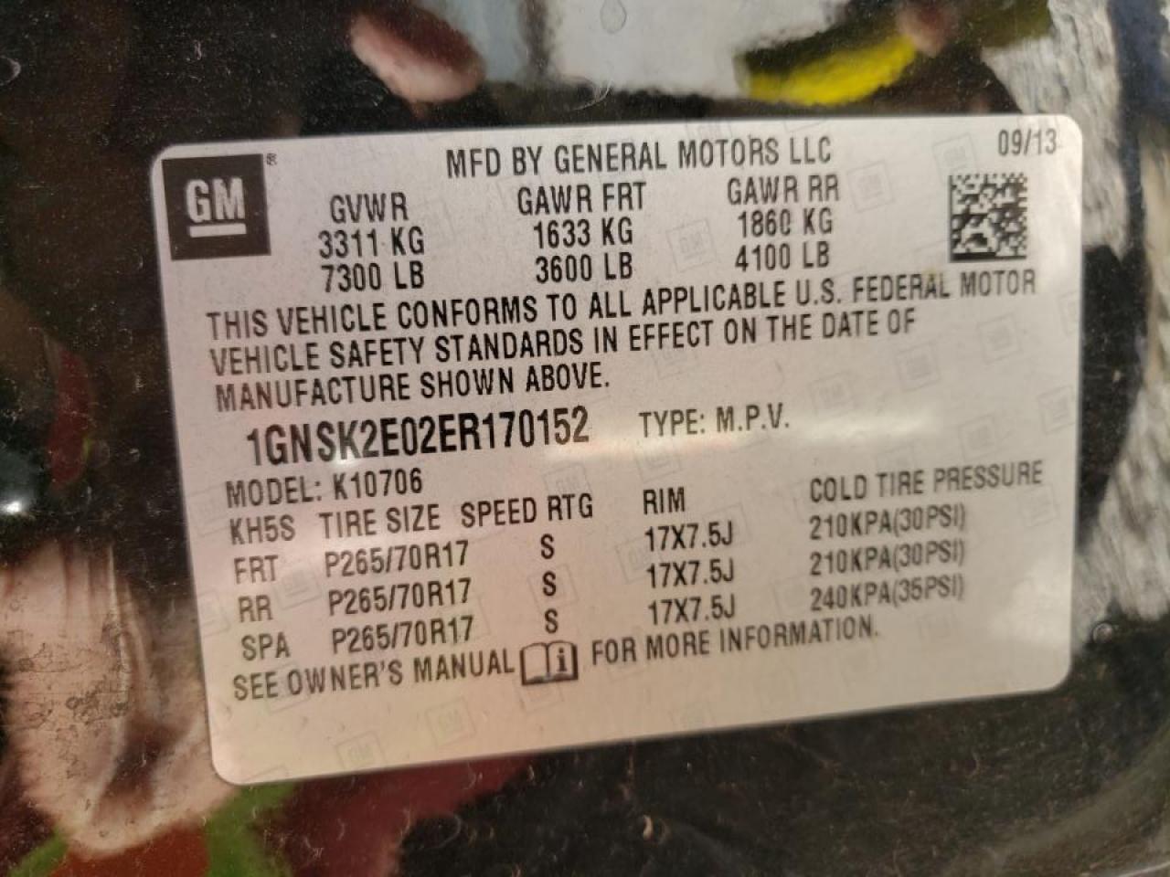 Photo 10 from auction – 2014 CHEVROLET TAHOE SPEC with VIN 1GNSK2E02ER170152