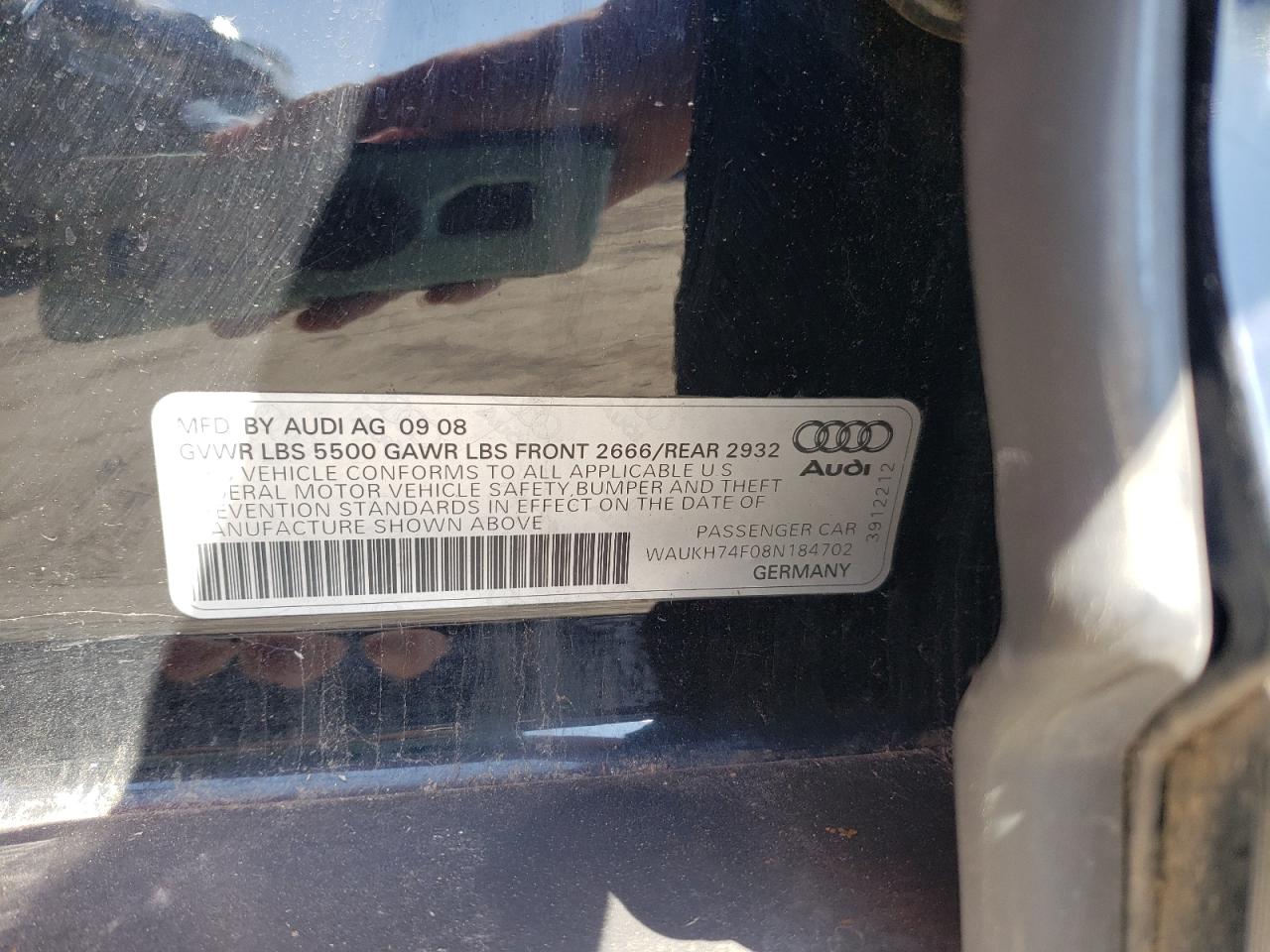 Photo 10 from auction – 2008 AUDI A6 AVANT Q with VIN WAUKH74F08N184702