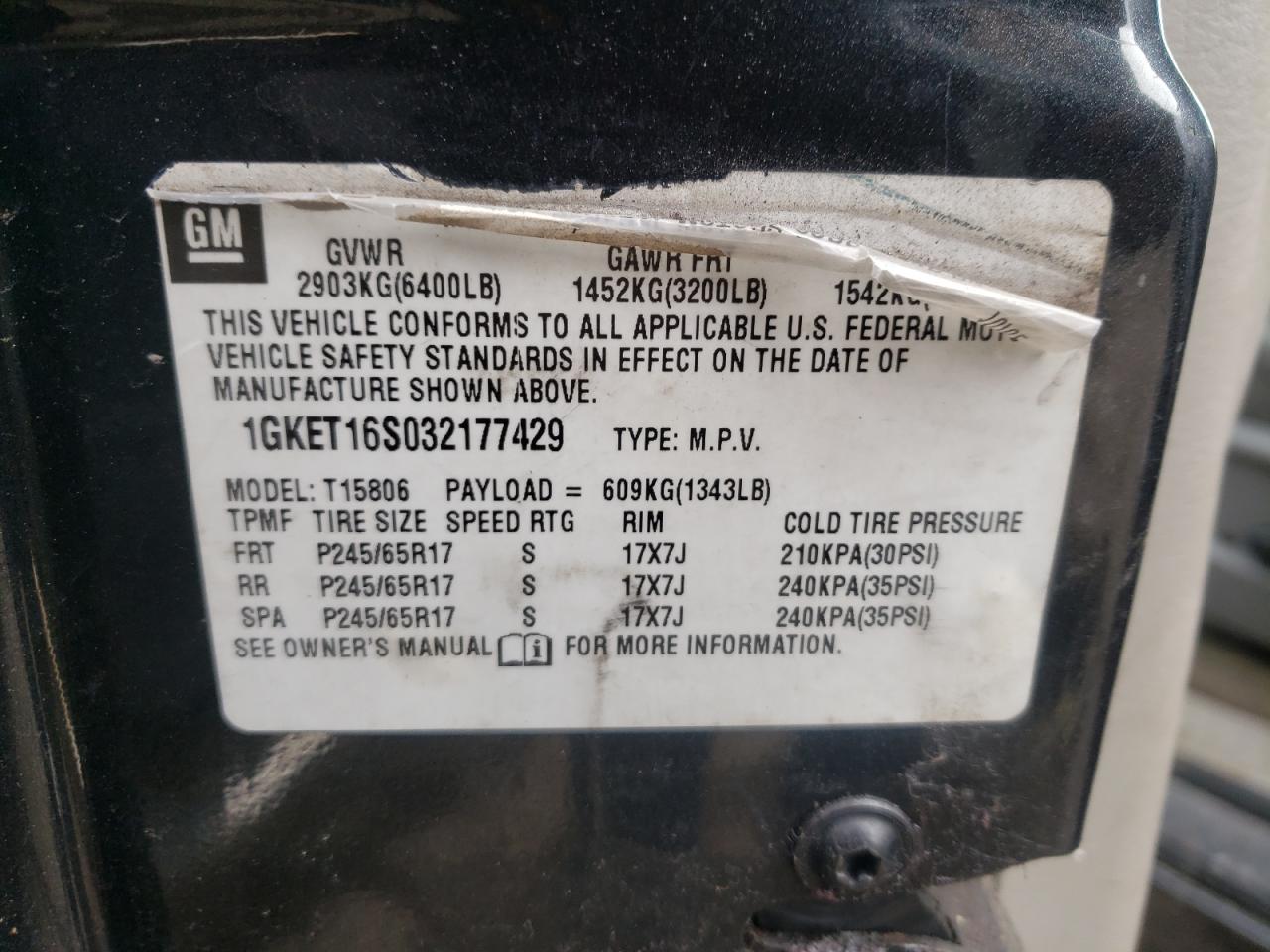 Photo 10 from auction – 2003 GMC ENVOY XL with VIN 1GKET16S032177429