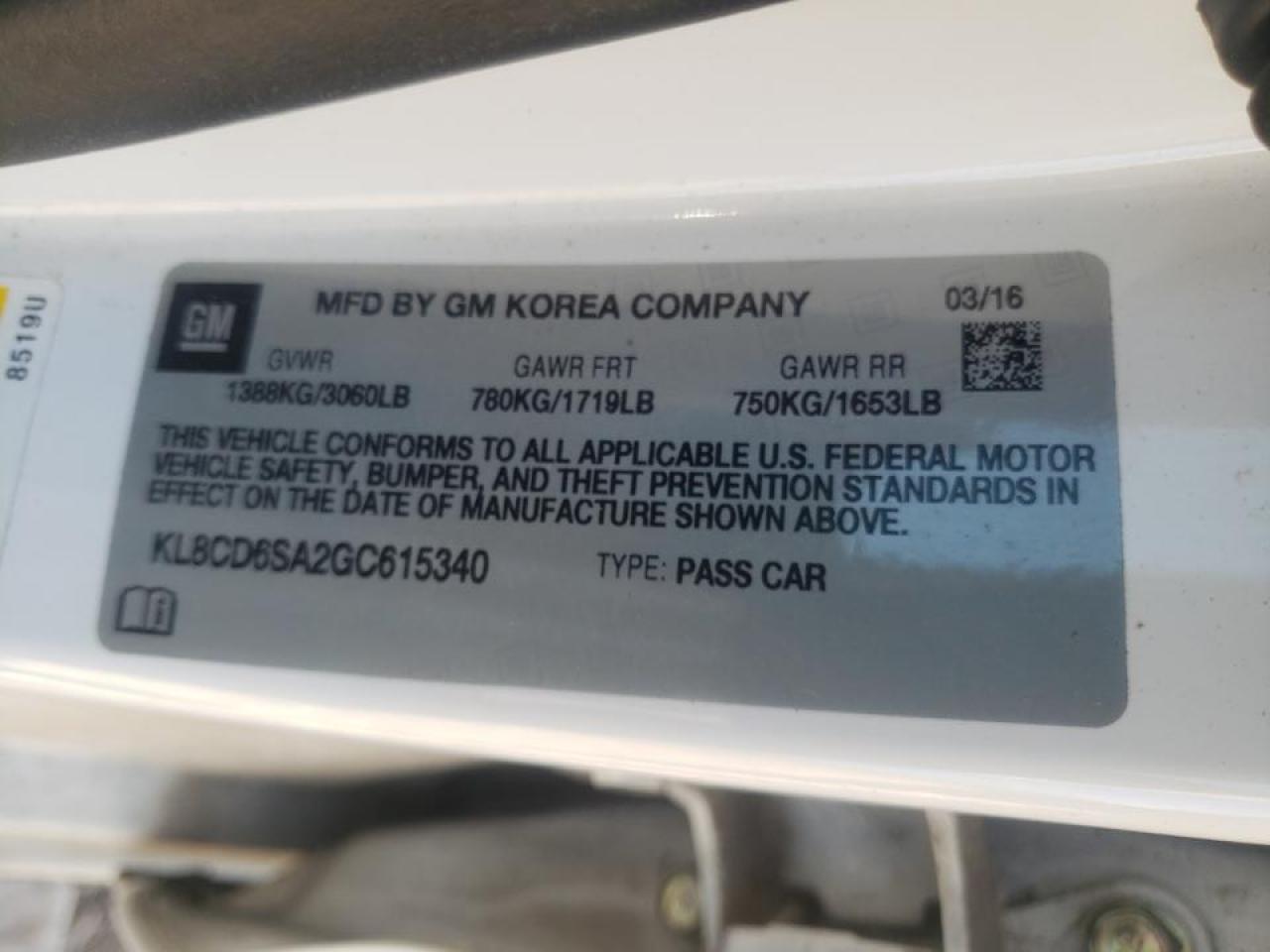 صورة رقم 10 من المزاد - 2016 CHEVROLET SPARK 1LT مع VIN KL8CD6SA2GC615340