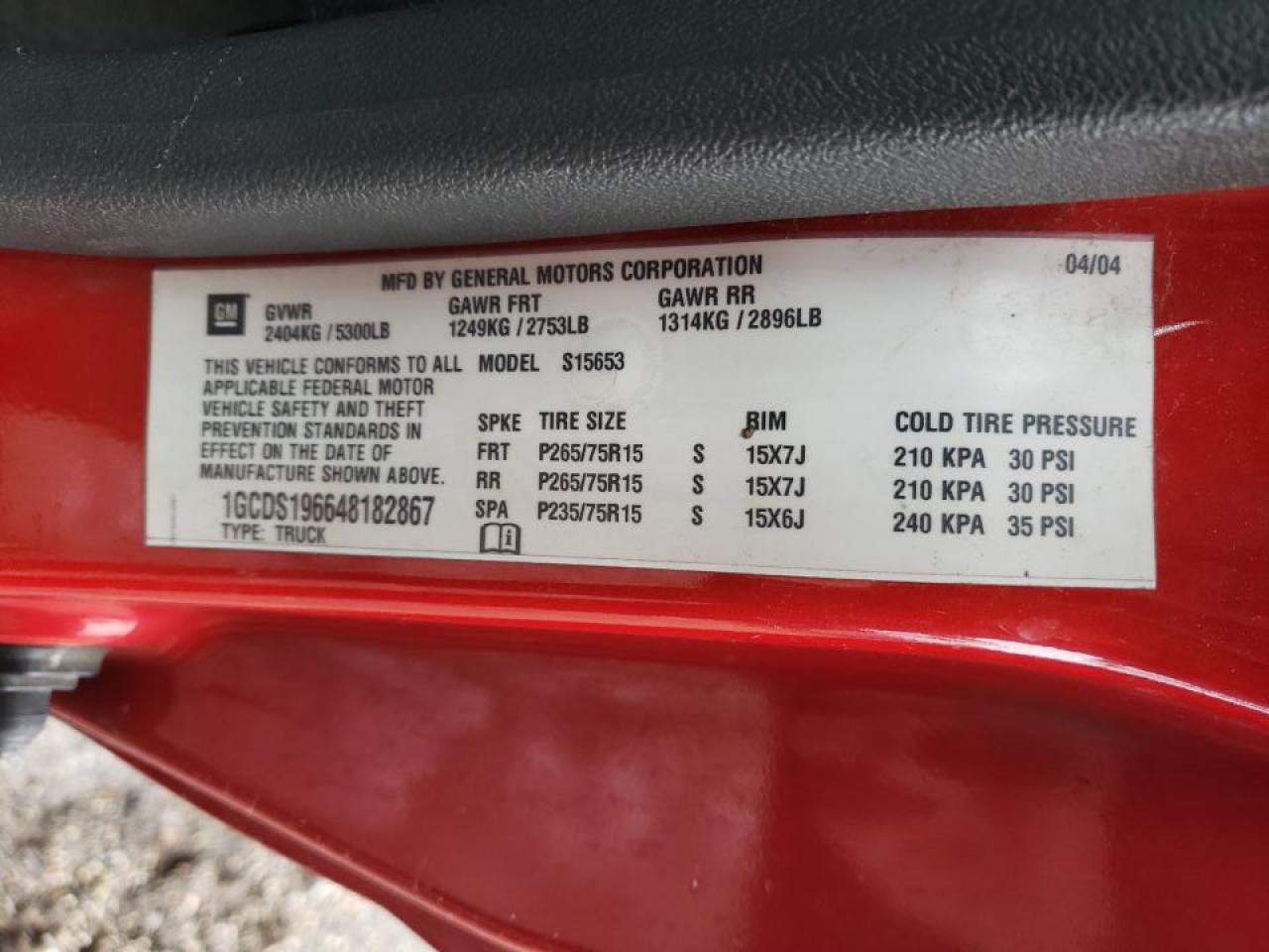 Photo 10 from auction – 2004 CHEVROLET COLORADO with VIN 1GCDS196648182867