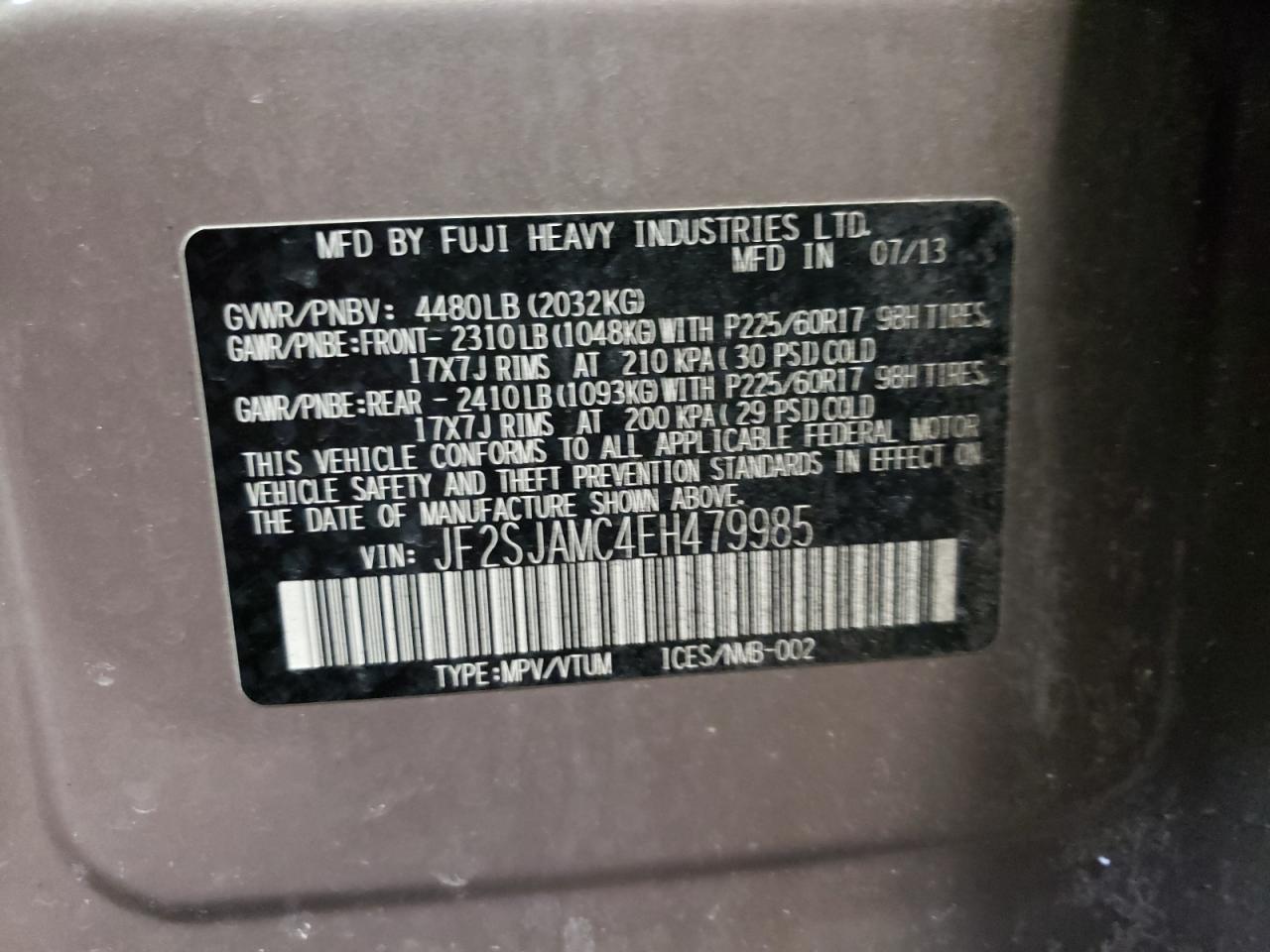 Photo 10 from auction – 2014 SUBARU FORESTER 2 with VIN JF2SJAMC4EH479985