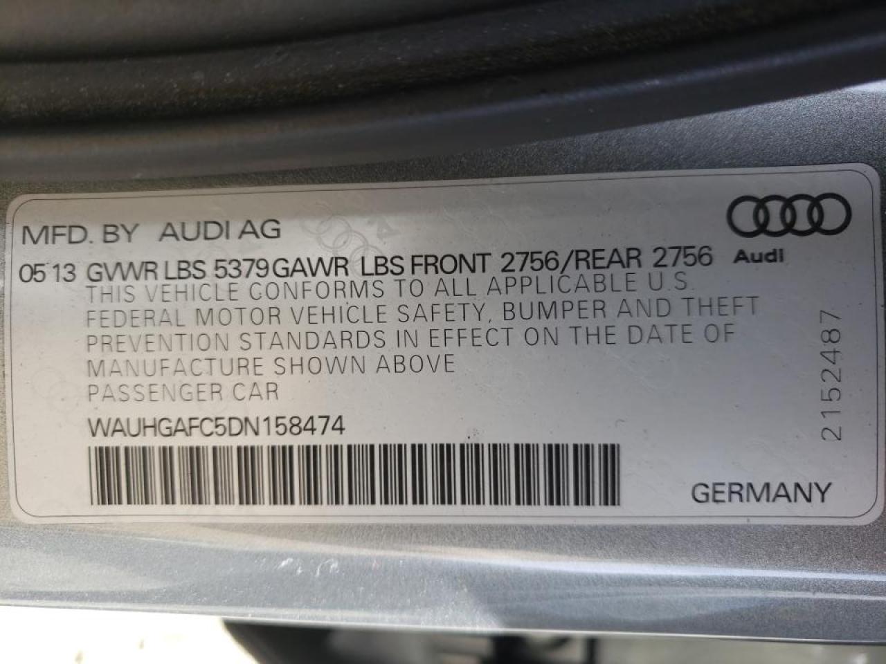 Photo 10 from auction – 2013 AUDI A6 PRESTIG with VIN WAUHGAFC5DN158474