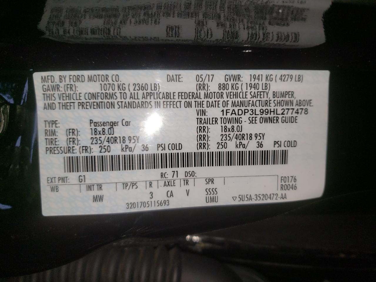 Photo 10 from auction – 2017 FORD FOCUS ST with VIN 1FADP3L99HL277478