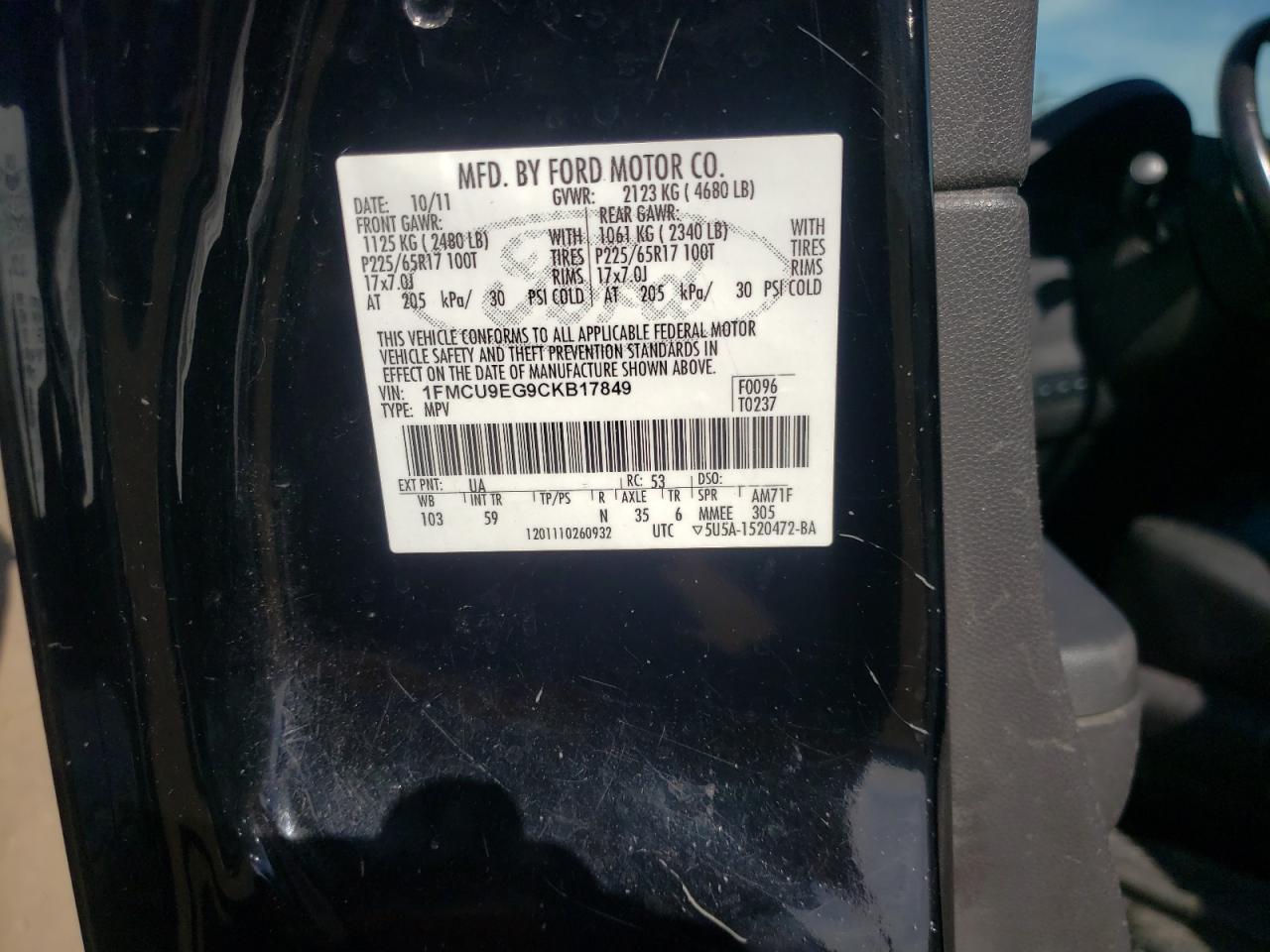 Photo 10 from auction – 2012 FORD ESCAPE LIM with VIN 1FMCU9EG9CKB17849