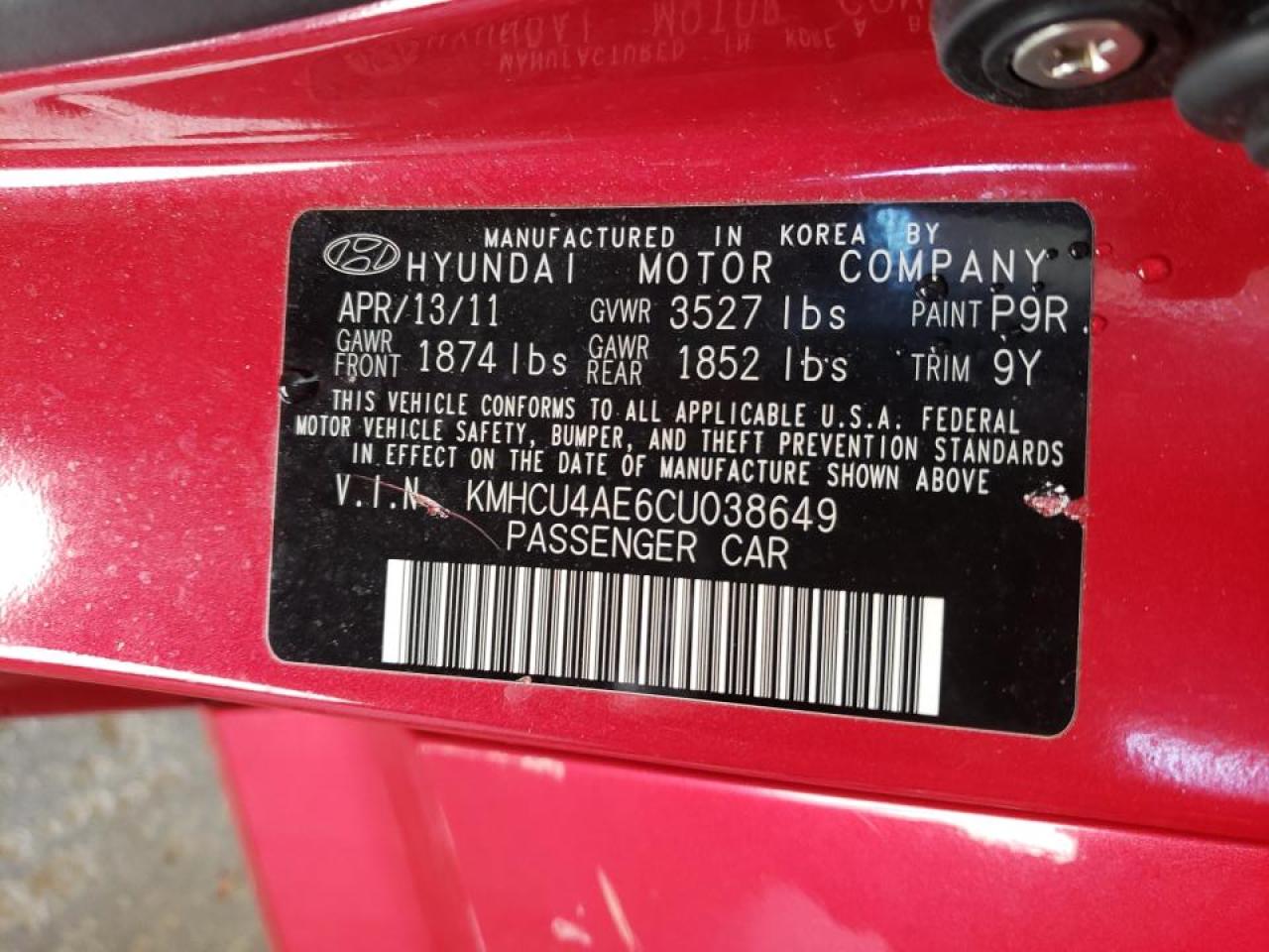 Photo 10 from auction – 2012 HYUNDAI ACCENT GLS with VIN KMHCU4AE6CU038649