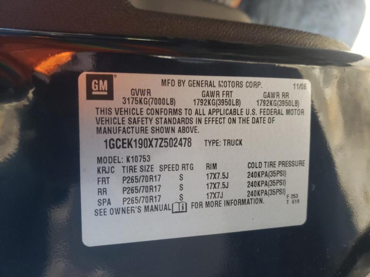 Photo 10 from auction – 2007 CHEVROLET SILVERADO with VIN 1GCEK190X7Z502478