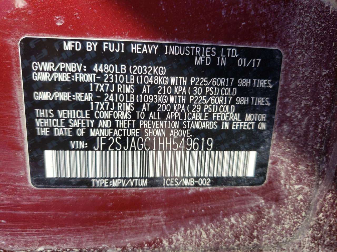Фото 10 с аукциона – 2017 SUBARU FORESTER 2 с VIN JF2SJAGC1HH549619